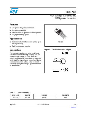 BUL743 Datasheet PDF STMicroelectronics