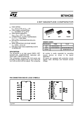 M74HC85TTR Datasheet PDF STMicroelectronics