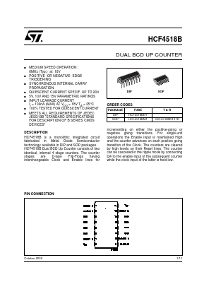 HCF4518M013TR Datasheet PDF STMicroelectronics