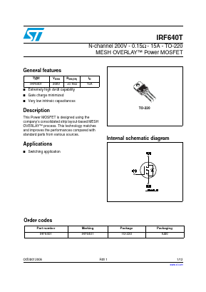 IRF640T Datasheet PDF STMicroelectronics