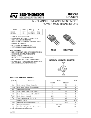 IRFZ40 Datasheet PDF STMicroelectronics