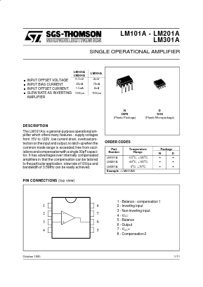 LM101A-LM201A Datasheet PDF STMicroelectronics