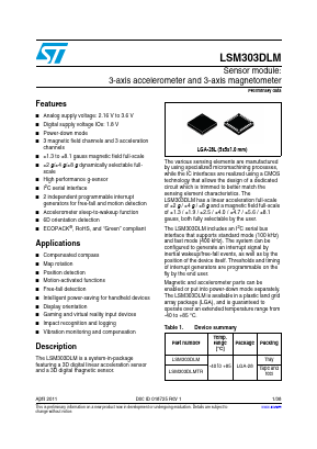 LSM303DLM Datasheet PDF STMicroelectronics