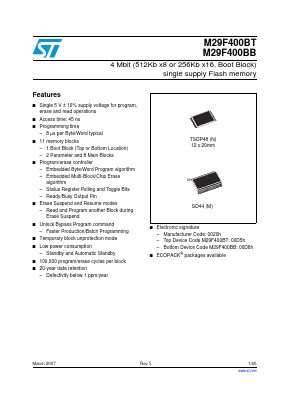 M29F400BT90M3 Datasheet PDF STMicroelectronics