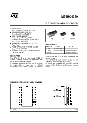 M74HC4040 Datasheet PDF STMicroelectronics