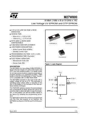 M27W800-100B6TR Datasheet PDF STMicroelectronics