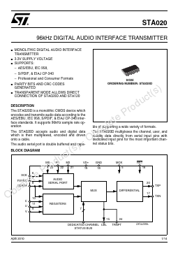 STA020 Datasheet PDF STMicroelectronics