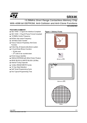 SRIX4K-A3S Datasheet PDF STMicroelectronics