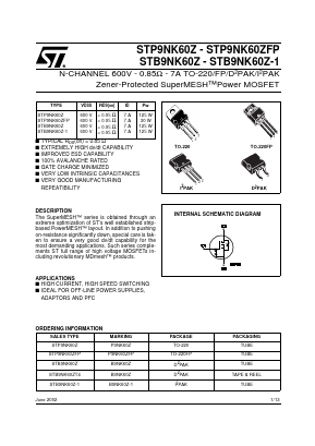 STP9NK60Z Datasheet PDF STMicroelectronics