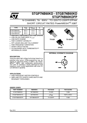 STGB7NB60KD Datasheet PDF STMicroelectronics