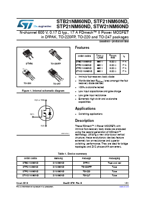 21NM60ND Datasheet PDF STMicroelectronics