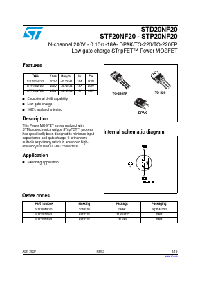 STD20NF20 Datasheet PDF STMicroelectronics