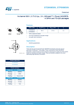 STD8NM50N Datasheet PDF STMicroelectronics