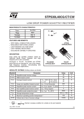 STPS30L40CG Datasheet PDF STMicroelectronics