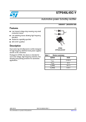 STPS40L45CGY-TR Datasheet PDF STMicroelectronics