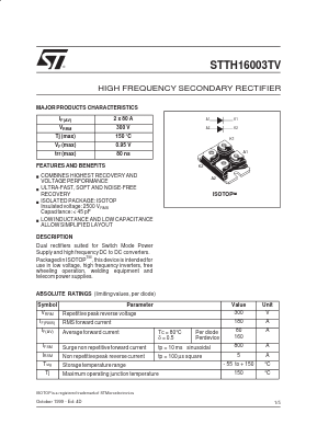 STTH16003TV Datasheet PDF STMicroelectronics