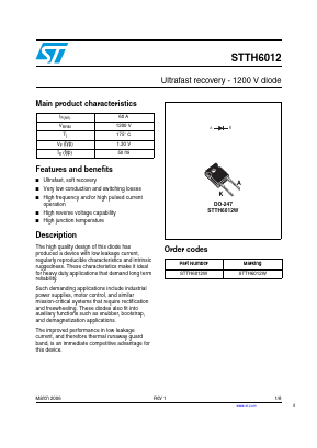 STTH6012 Datasheet PDF STMicroelectronics