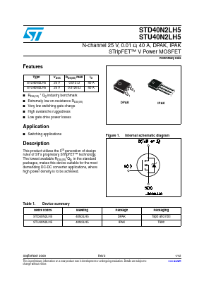 STU40N2LH5 Datasheet PDF STMicroelectronics