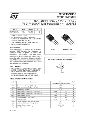 STW15NB50FI Datasheet PDF STMicroelectronics