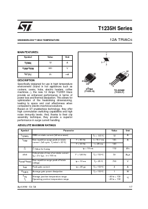 T1235H-600T Datasheet PDF STMicroelectronics