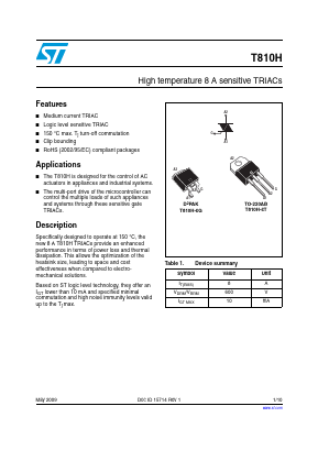 T810H-6G Datasheet PDF STMicroelectronics