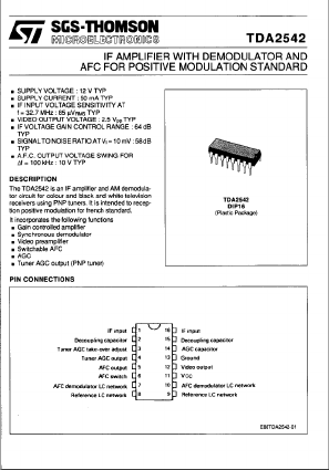 TDA2542 Datasheet PDF STMicroelectronics