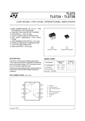 TL072CN Datasheet PDF STMicroelectronics