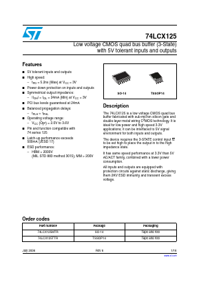 74LCX125MTR Datasheet PDF STMicroelectronics