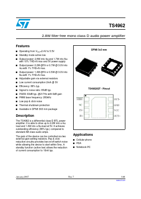 TS4962IQT Datasheet PDF STMicroelectronics