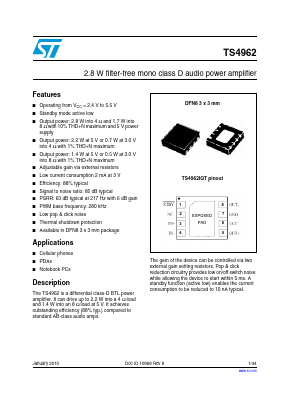 TS4962 Datasheet PDF STMicroelectronics