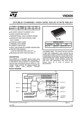 VND600 Datasheet PDF STMicroelectronics