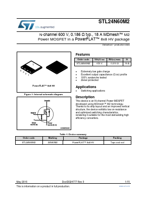 STL24N60M2 Datasheet PDF STMicroelectronics