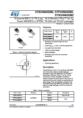 STB24N60DM2 Datasheet PDF STMicroelectronics