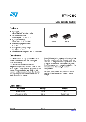 M74HC390 Datasheet PDF STMicroelectronics