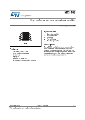 MC1458 Datasheet PDF STMicroelectronics