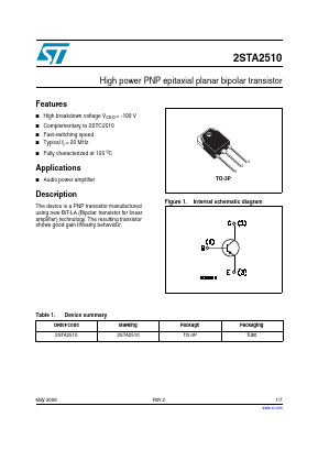 2STA2510 Datasheet PDF STMicroelectronics