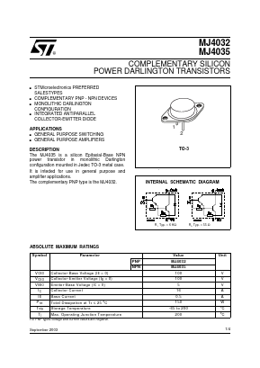 MJ4035 Datasheet PDF STMicroelectronics