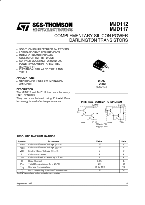 MJD117 Datasheet PDF STMicroelectronics