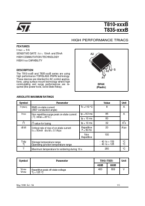 T810-400B Datasheet PDF STMicroelectronics