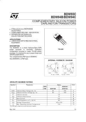 BDW94C Datasheet PDF STMicroelectronics