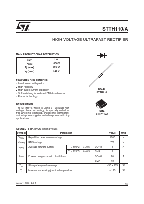 STTH110/A Datasheet PDF STMicroelectronics