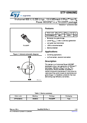 STF18N60M2 Datasheet PDF STMicroelectronics