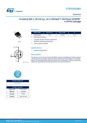 STB32N65M5 Datasheet PDF STMicroelectronics