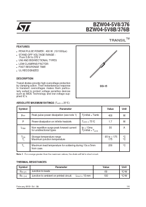 BZW04-19RL Datasheet PDF STMicroelectronics