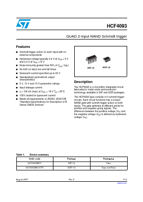 HCF4093 Datasheet PDF STMicroelectronics