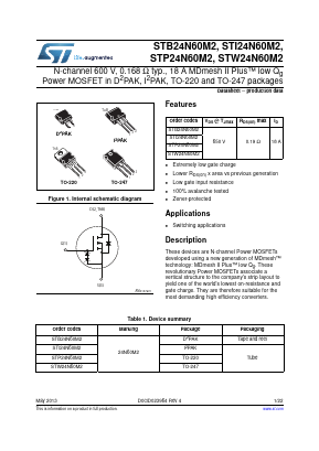 STB24N60M2 Datasheet PDF STMicroelectronics
