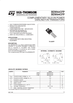 BDW94CFP Datasheet PDF STMicroelectronics