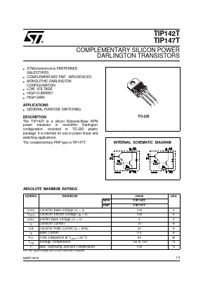 TIP142T Datasheet PDF STMicroelectronics