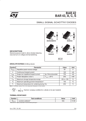 BAR43_99 Datasheet PDF STMicroelectronics
