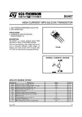 BU407 Datasheet PDF STMicroelectronics